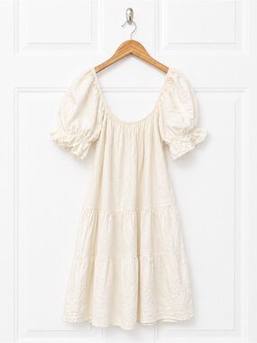 Showpo. Cream Puff Sleeve Tiered Cotton Mini Dress Size 8 Boho Cottagecore